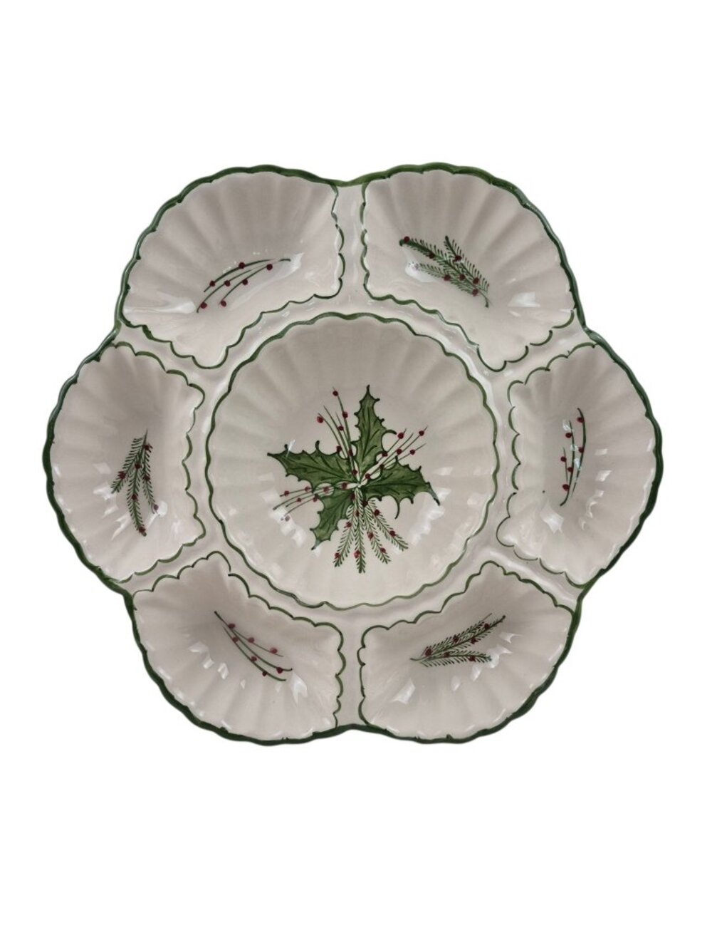 RCCl Divided Cerving Dish Portugal Christmas Holiday Tray 7 Section 14in Hand Pa